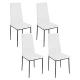 Lestarain 4X Sillas de Comedor con Respaldo Alto, Sillas Cocina Tapizadas en Cuero Artificial, Sillas Modernas para Dormitorio y Salón, Sillas Ergonómicas, Patas de Metal, Blanco, LCNI132002-4