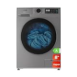 EVVO Lavadora 8kg, Vapor, Bajo consumo, Clase A, Motor Inverter, Hygiene Pro, Lavado Rápido 15', Tambor ePROTECT, Inicio Diferido, 1400 rpm, 15 programas, Carga frontal, Nature (8Kg, Inox)