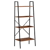 HOMCOM Estantería de Escalera Estantería Industrial Librería con 4 Estantes para Libros para Salón Oficina Estudio 60x35x145 cm Marrón Rústico