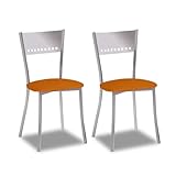 2 Sillas metálicas con respaldo de escalera y asiento tapizado - Estructura color aluminio - Asiento en Polipiel naranja