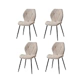 GrandCA HOME Juego de 4 Sillas de Comedor, Sillas de Comedor Tapizadas, Sillas de Cocina Nórdicas, Sillas Acolchadas con Patas de Metal, Cojines de Tela de Rombos, Beige-R