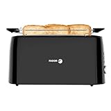 Fagor LongToast Duo – Tostadora de Doble Ranura Larga, 1550W, 6 Niveles de Tostado, 3 Funciones, Elevación Alta, Base Antideslizante, Bandeja Recogemigas, Negro Brillante