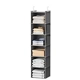 YOUDENOVA Organizador de Armario Colgante de 6 Niveles y con 2 Bolsillos Laterales, Estantes de Almacenamiento Colgantes, Organizador Colgante de Tela para Ropa 30 * 30 * 120cm Gris