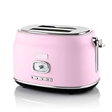 Westinghouse Tostadora Retro – 2 Cortes – Ranuras Extra Ancho – Estante de retención de calor – 815W – Rosa