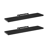 LOLAhome Set de 2 estantes de Pared flotantes de MDF Negro Decorativo,Balda de Pared, De 23x120 cm para Salón, Cocina, Oficina, Dormitorio,Resistente