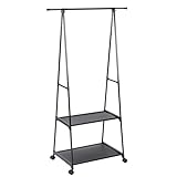 Perchero burro con barra extensible, estantería y zapatero | Organizador de ropa con ruedas y freno | Estructura metálica resistente y ligera | Diseño compacto para dormitorio, vestidor o entrada