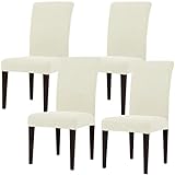 Subrtex - Funda para silla con respaldo elástico spandex - Moderna funda ideal para sillas de comedor - Funda protectora lavable - Color marfil - Paquete de 4 unidades