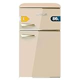 Cecotec Nevera Pequeña Frigorífico 2 Puertas Retro 86L Bolero CoolMarket 2D Origin 86 Beige E. 89,3cm de Alto y 48,7cm de Ancho, Clase Energética E, Icebox, Luz Interior y Tirador Dorado, Beige