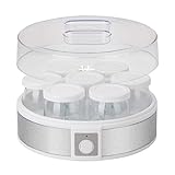 JATA JEYG2266 - Yogurtera con 7 vasos de cristal con tapa de 180 ml aptos para lavavajillas. Libre de BPA. Patas antideslizantes. Medidas: 24 x 12,5 cm
