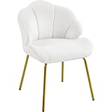 Yaheetech Moderno Velvet Silla en Forma de Concha con Piernas Doradas para Dormitorios de Sala de Estar, Sillas Laterales de Oficina Blanco