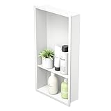 Bernkot Nicho de ducha de acero inoxidable 60 x 30 x 10 cm, no requiere azulejos, nicho de pared, estantería doble empotrada, estantería de ducha empotrada para almacenamiento de baño (blanco, 30 x 60