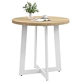 HOMCOM Mesa de Comedor Redonda para 4 Personas Mesa de Cocina Moderna con Tablero de Madera y Base de Acero Cruzada para Salón Ø80x75 cm Roble