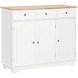 HOMCOM Aparador de Cocina con 3 Cajones 3 Puertas y Estantes Ajustables Mueble Auxiliar de Almacenaje para Comedor Salón Estilo Moderno Antivuelco 101x40x85 cm Blanco