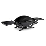 Weber Q2000 Barbacoa de Gas, Parrilla de 54 x 39 cm, portátil, 1 Quemador, mesas Laterales Plegables, Parrilla de Hierro Fundido esmaltado Dividida en 2 Partes- Negro (53010049)
