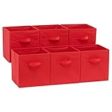 Amazon Basics - Cubos de almacenamiento plegables, 6 unidad, rojos, 26.6 x 26.6 x 27.9 cm