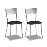2 Sillas metálicas con respaldo de escalera y asiento tapizado - Estructura color aluminio - Asiento en Polipiel negra