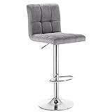 WOLTU 1x Taburetes de Bar Regulable en Altura Asiento de Lino Acero Cromado Asiento Acolchado Silla de Bar Taburetes Alto Cocina Gris Claro BH32hgr-1