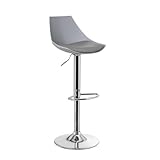 LOLAhome Taburete Alto de Cocina Giratorio en 360°, Silla de Bar Regulable en Altura de 83 a 104 cm, con Respaldo,Material Polipiel, Estructura Metal y Reposapiés, Gris