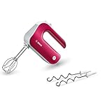 Bosch - Batidora de Repostería Styline, 500 W, 5 velocidades, Barillas FineCreamer, Cuchillas de Acero Inoxidable, Rojo, MFQ40304