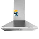 Cecotec Campana Extractora 60 cm Piramidal Bolero Flux PM 603500 Inox B. Motor 65W, Acabado Inox, Succión 350m3/h, Control Mecánico, 3 Niveles de Potencia, Luz y Filtro de Carbono