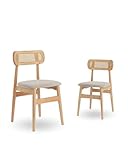 Home Heavenly®Pack de 2 sillas de Comedor Honey Estilo nórdico, Silla de Madera para Comedor Cocina Restaurante o Bar tapizada conrespaldo de ratán