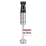 EMERIO HB-132381 Batidora de mano con potente 1000 W, barra de puré (extraíble) y unidad de cuchillo de acero inoxidable duradero, velocidad ajustable, sin BPA, perilla turbo, ergonómica