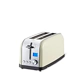 PRIXTON Tostadora Bianca Pro, Tostador con 2 Ranuras para 4 Tostadas, Potencia 1500 W, 7 Niveles de Tostado, Pantalla LCD con Temporizador, Función Descongelar, Recalentar, Acero Inoxidable