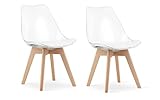 NMK HOME Sillas Comedor Pack 2 - Transparente Sillas de Cocina - Patas de Silla en Madera de Haya - Piel Sintética Aterciopelada