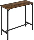 EUGAD Mesa de Bar Estrecha, Mesa Alta Cocina, Mesa Estrecha Alta Recibidor, Mesa Auxiliar Cocina, Metal+Madera, Pies Ajustable, de Estilo Industrial, Marrón Rústico + Negro