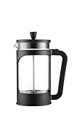 Vier - Cafetera/tetera de prensa francesa de 1 litro / 34 Oz. Vidrio borosilicato resistente al calor. Filtro acero inoxidable y cubierta negra.