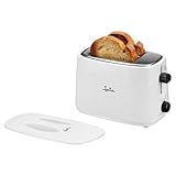 Jata TT331 Tostadora con Tapa, Dos Ranuras Extra Anchas, Con selector electrónico de tostado, 6 posiciones, Cuerpo toque frío, Bandeja recogemigas, Centrado automático del pan, 750 W, Blanco