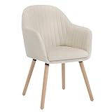 WOLTU 1x Silla de Comedor Nordica Estilo Vintage Juego de 1, Silla de Cocina Silla Tapizada con Reposabrazos en Terciopelo, Estructura de Madera Silla de Escritorio Crema BH95cm-1