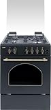 Svan Cocina de gas Butano con Horno 96 LitrosInox SKGW4600RN. 5 Zonas de Cocinado, Quemador WOK triple llama, Ignición Automática, Horno con Grill, Tapa de Vidrio Templado Acabado en Acero Inox