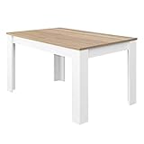 Habitdesign 0F4586 - Mesa de Comedor Extensible de 140 a 190cm, Mesa Salon Color Blanco Artik y Roble Canadian, Medidas: 90 Ancho x 140 Largo x 78 Altura