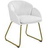 Yaheetech Silla Comedor Silla Tapizada Terciopelo Sillon para Dormitorio Silla para Comedor Cocina Pata Metal Silla Terciopelo Sala de Estar Blanco