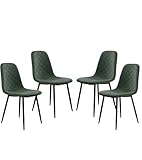 Home Heavenly®- Sillas Comedor salón SUIZ Pack de 4 sillas tapizadas de Estilo nordico en colór Verde Oscuro Patas metalicas colór Negro