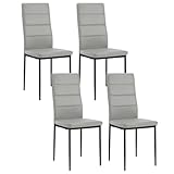 WOLTU Sillas de Comedor Pack de 4, Sillas Cocina con Respaldo Alto, Sillas Tapizadas en Piel Sintética, Sillas con Patas de Metal, para Comedor, Salón, Dormitorio, Gris, EZS46gr-4