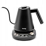 Huslog Hervidor Eléctrico de Cuello de Cisne 1L, Control de Temperatura (40 °C), Función Mantener Caliente, Pantalla LCD, Acero Inoxidable, 1100 W - Ideal para Café y Té