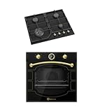 CONJUNTO ENCIMERA GAS + HORNO ELECTRICO MULTIFUNCION/ESTILO RUSTICO NEGRO CON MANDOS DORADOS/ANCHO 60 CMS/ENCIMERA 4 FUEGOS/HORNO 64 L.