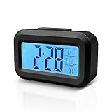 Baxcdyswe Reloj Despertador Digital, Despertador Inteligente, Reloj Mesita de Noche, LED Pantalla Reloj Alarma Inteligente con Temperatura, Función Snooze y Alarma, Reloj Despertador Pilas (Negro)