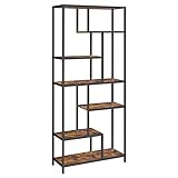 VASAGLE Librería, Estantería para Libros de 6 Niveles, Estantería Vertical para Plantas, 30 x 80 x 180 cm, Aglomerado, para Estudio, Salón, Dormitorio, Cocina, Marrón Rústico y Negro LLS119B01
