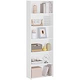 WOLTU Librería Alta, Estantería de Libros de 6 Niveles, Libreria Estanteria de Piso, Estanteria Vertical, Separador de Ambientes para Salón, Estudio, Oficina y Dormitorio, Blanco, 60x23,5x180 cm