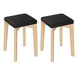 WOLTU Sillas de Comedor, Banqueta Cocina de Madera, Taburete de Madera Maciza con Asiento Acolchado y Recubierto de PU, Taburete Cocina Pequeño, 32,5x32,5x47 cm, Color Madera+Negro, BH345sz-2