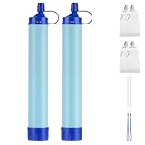HOTUT Filtro de Agua Portátil, 2 Piezas Filtro de Agua Supervivencia, Filtro de Agua Personal con Bolsa Agua y Pajita, Sistema de Filtro Portátil 4000L 0.01 Micron Emergencia para Senderismo, Camping