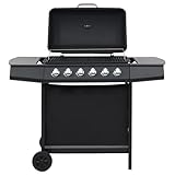 Barbacoa de gas con 6 quemadores de acero negro, para casa y jardín, cocina y comedor (20,07 kg)