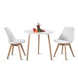 H.J WeDoo Juego de comedor con 1 mesa 2 sillas blancas mesa de madera y silla escandinava mesa de comedor conjunto para comedor cocina jardín