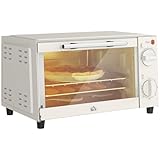 HOMCOM Minihorno 9L Minihorno con bandeja de horno, rejilla grill, 100 °C-230 °C, con temperatura y tiempo de cocción ajustables, temporizador 60 min., 750W, acero inoxidable, blanco crema