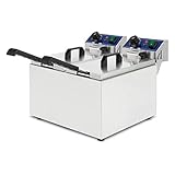 VERTES Freidora Freidora de acero inoxidable 2x 8L, 6000W, 230V, principio de zona fría, temperatura regulable sin escalonamientos 50-200°C, 2 cestas para freír, botón de reinicio