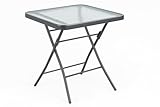 HERSIG - Mesa Comedor Cuadrada Plegable de Acero y Vidrio Templado - Mesa de Comedor Gris 60x60x70 CM - Mesas Cuadradas - Mesas de Comedor para Verano Exterior o Interior con Cristal Texturizado