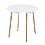EGGREE Mesa de cocina redonda moderna de diseño, mesa de comedor de madera escandinava, patas de madera maciza, 80 x 75 cm, color blanco
